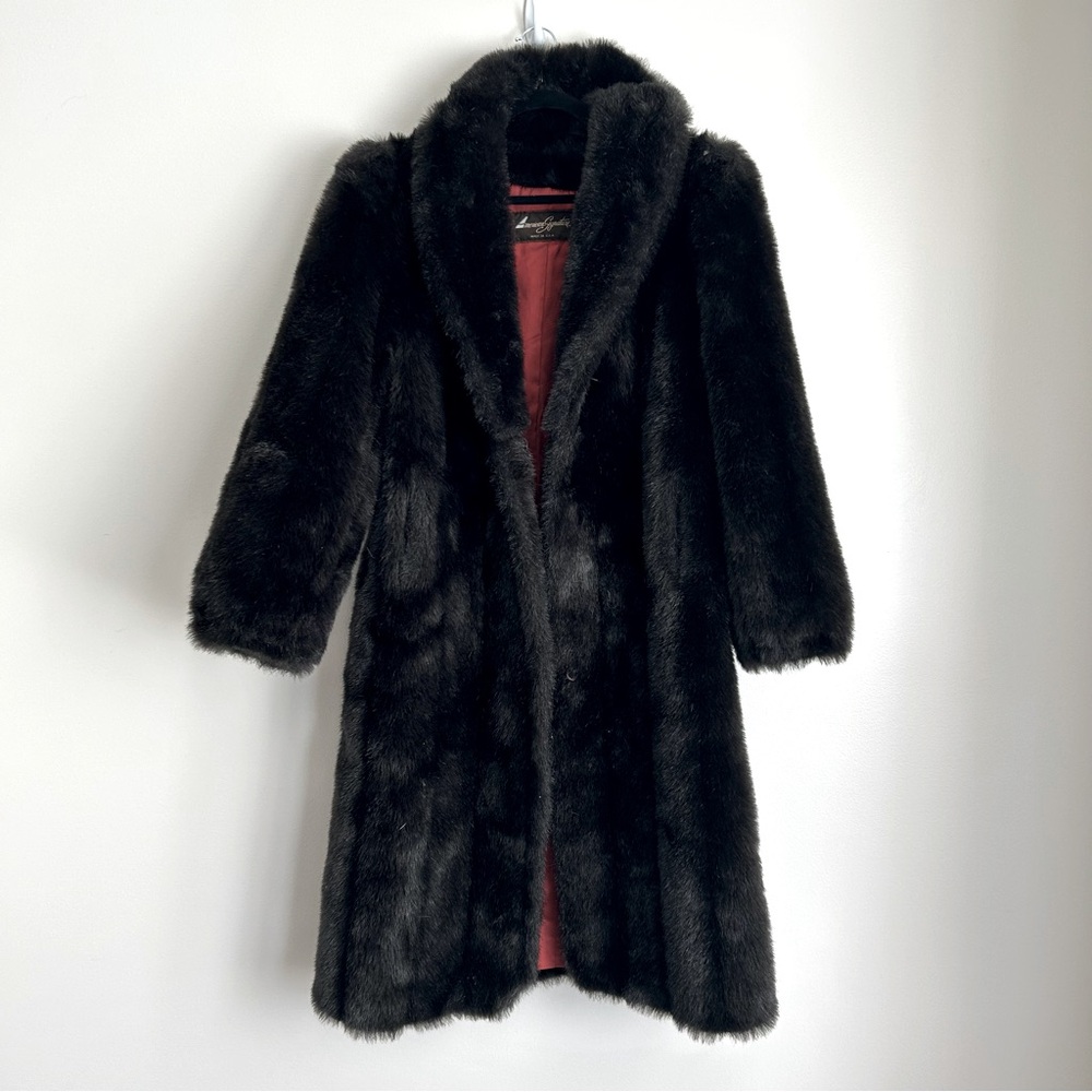 Vintage American Signature Made in USA Faux Fur Coat trench length, black brown